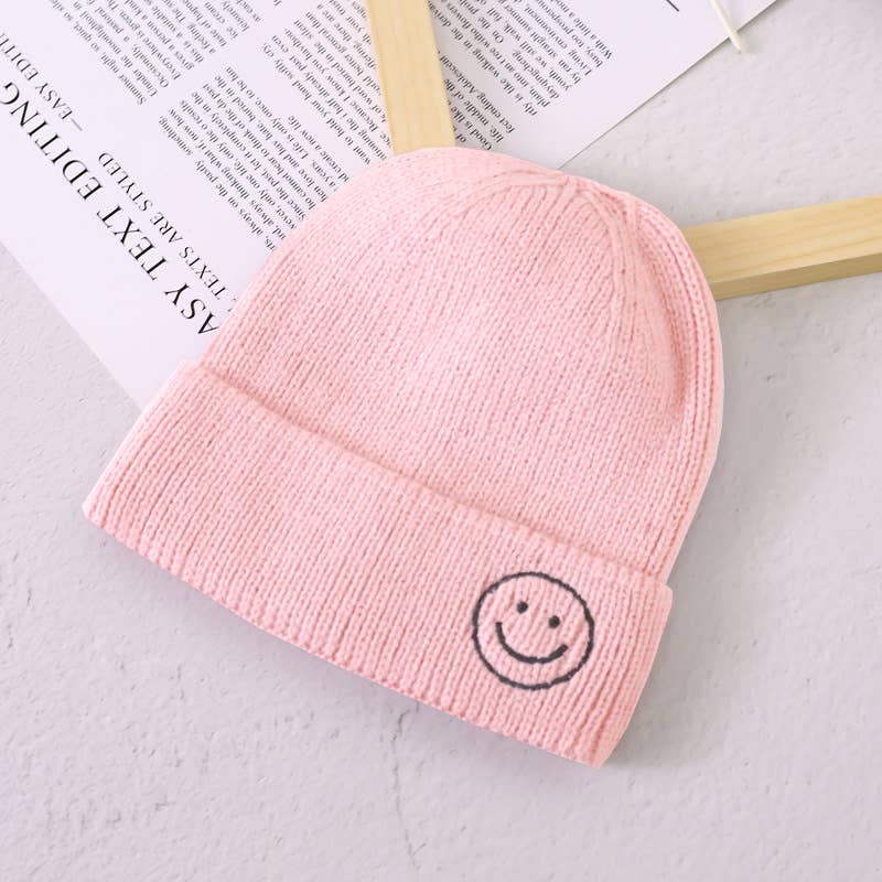 Smiley Knitted Hat - Pink