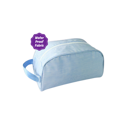 Water Resistant Traveler Cosmetic Bag - Baby Blue Preppy Stripe