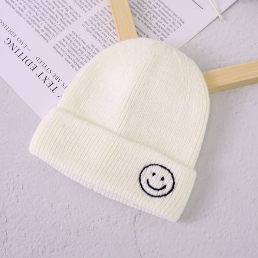 Smiley Knitted Hat - White