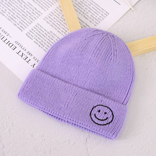 Smiley Knitted Hat - Lavender