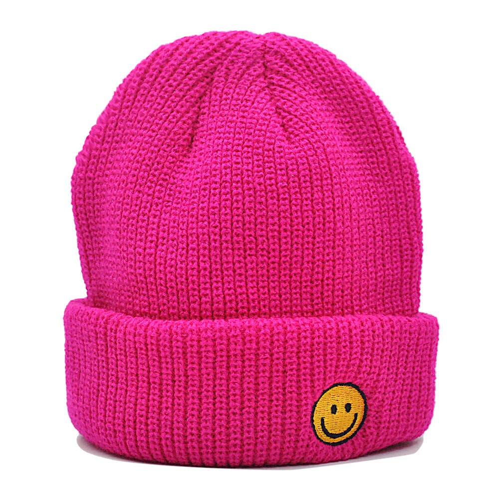 Smiley face knitted Hat - Hot pink