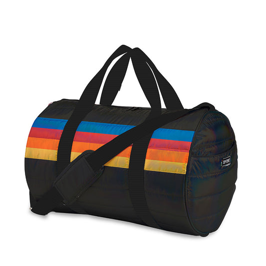 Puffer Duffle Bag - Retro Stripes Black