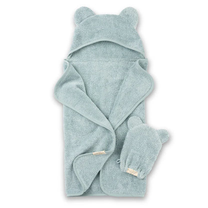 Hooded Baby Towel + Mitt Bath Set - Fog