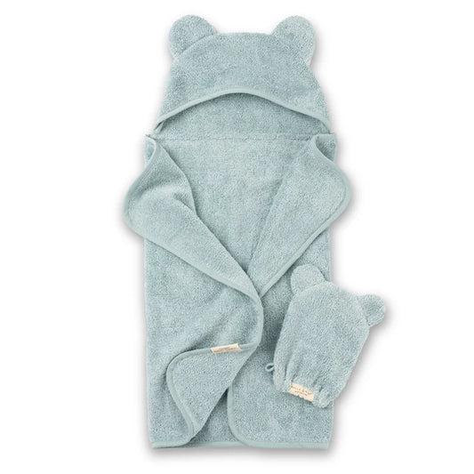 Hooded Baby Towel + Mitt Bath Set - Fog