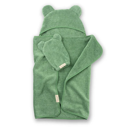 Hooded Baby Towel + Mitt Bath Set - Sea Foam