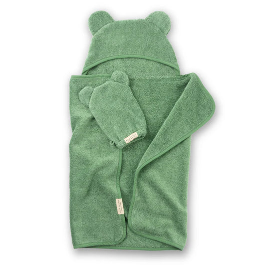 Hooded Baby Towel + Mitt Bath Set - Sea Foam