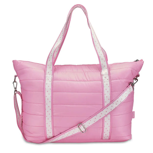 Puffer Weekender - Pink with Heart Strap