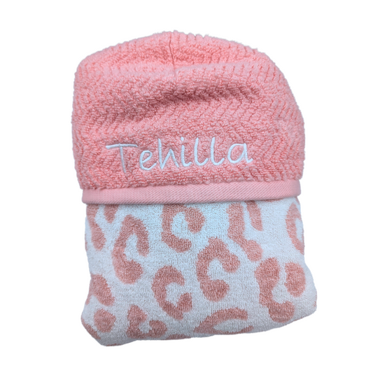 Hooded Towel - Pink Leopard