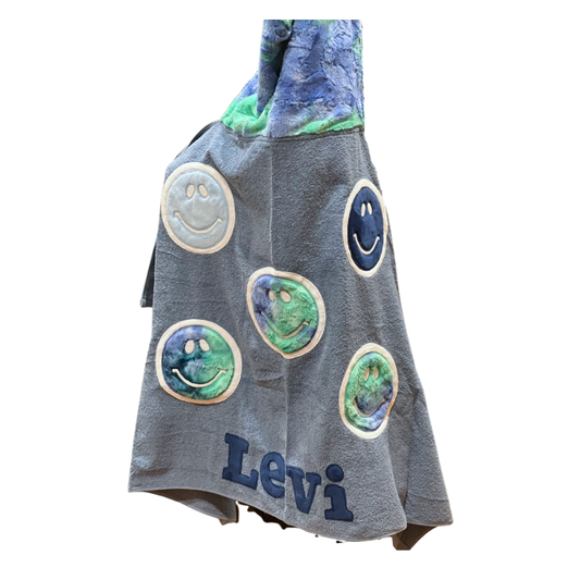 Smiley Faces Boys Plush Minky Hooded Towel