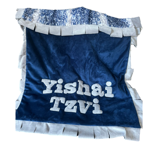 Name Game Navy/Fawn Plush Minky Blanket