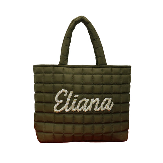 Beaded Tote - Green Puffer