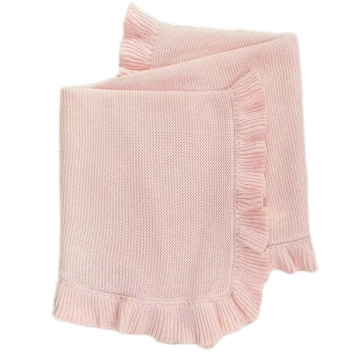 Cotton Knit Blanket Ruffle Pink