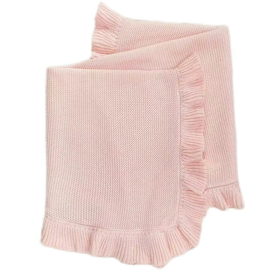 Cotton Knit Blanket Ruffle Pink