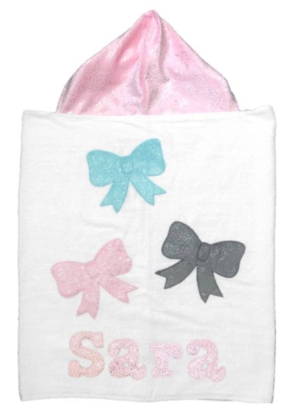 Triple Bows Plush Minky Hooded Towel White