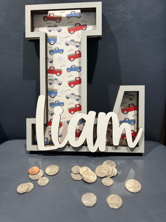 Custom Letter Coin Bank - Cars