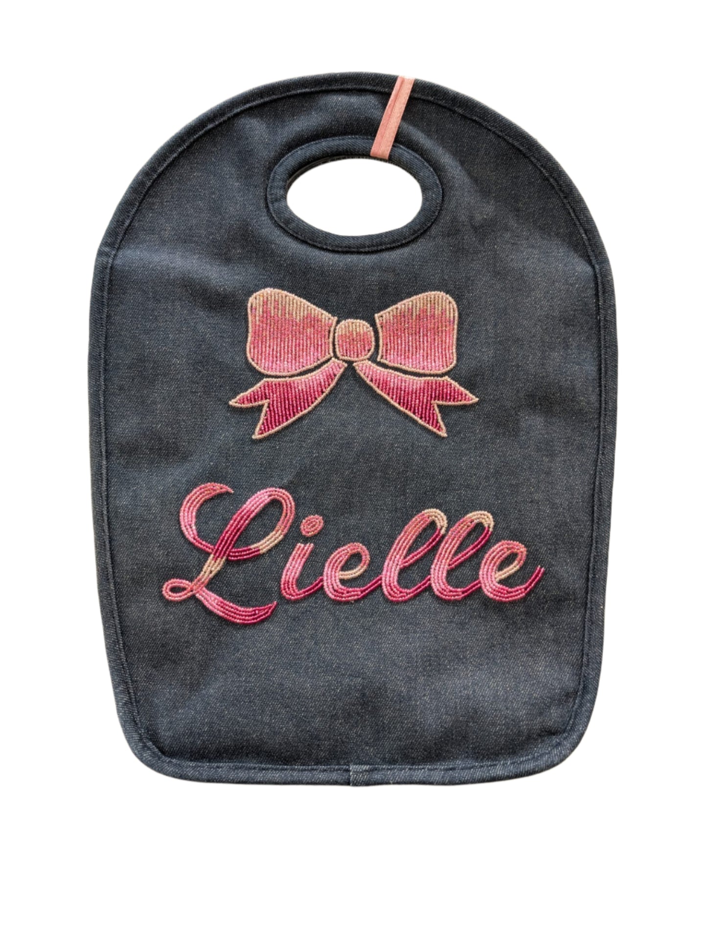 Beaded Keyhole Bag Bow with Ombre Name Script