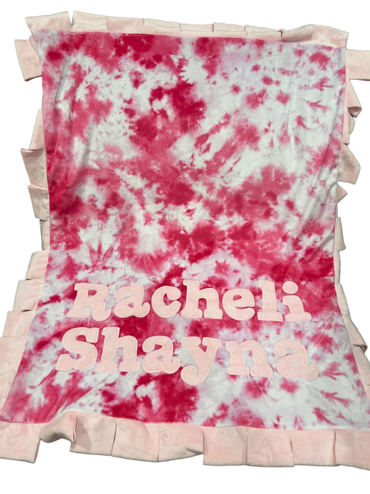 Name Game Tie Dye Pink Plush Minky Blanket