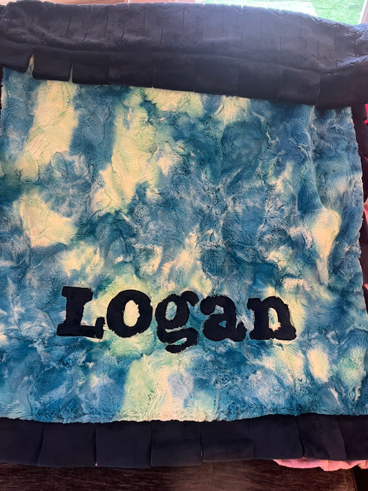 Name Game Tie Dye Blue Plush Minky Blanket