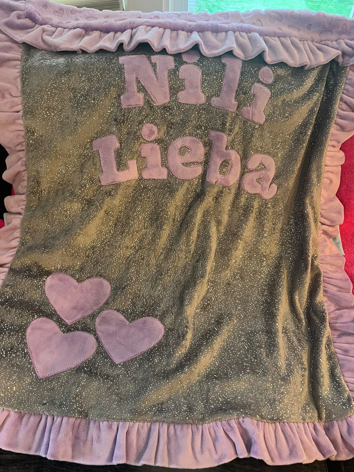 Basic Triple hearts - Sparkle Grey/Purple Blanket