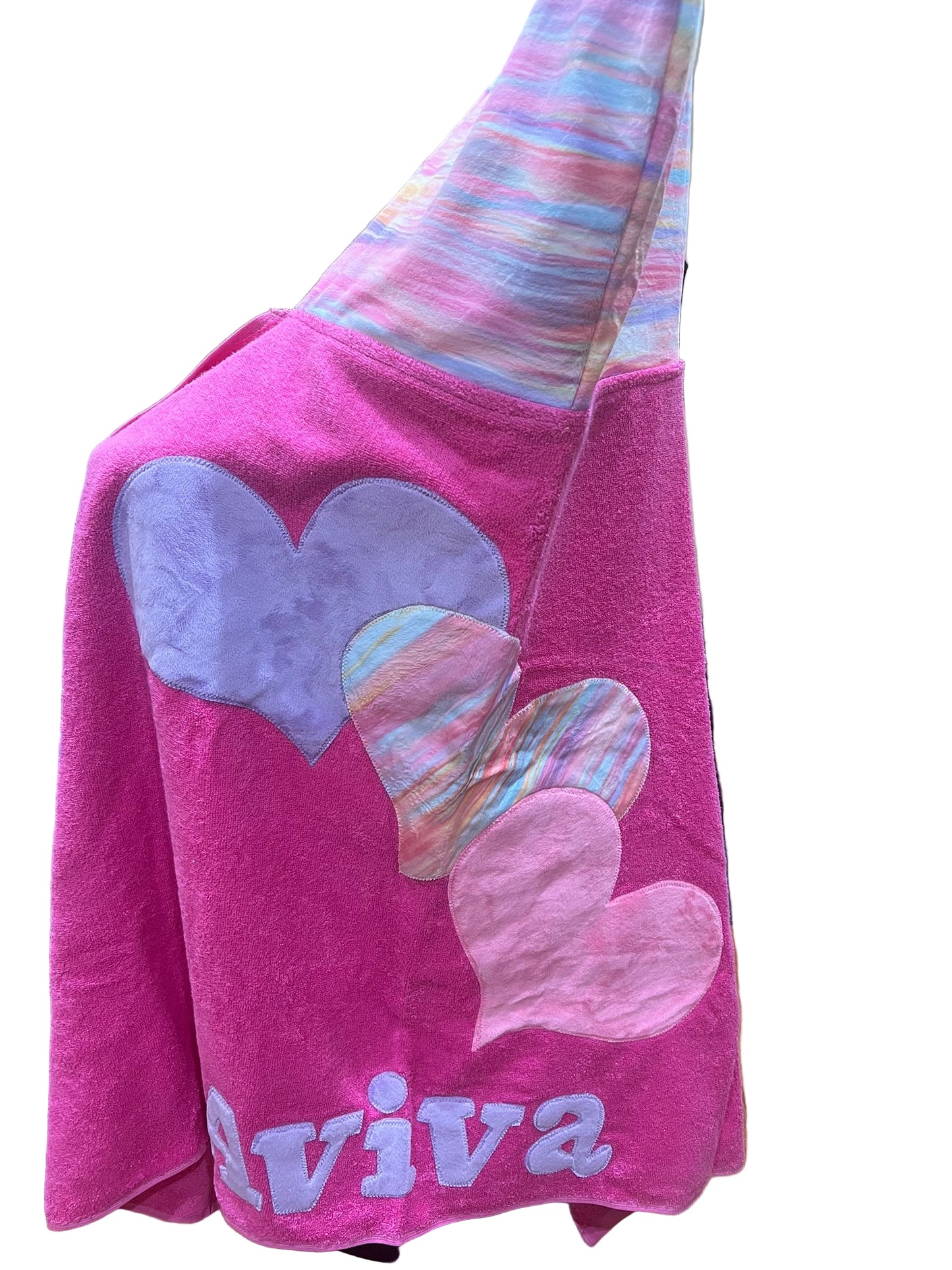 Triple Hearts Plush Minky Hooded Towel - Hot pink