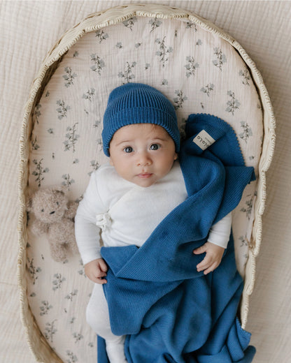 Knit Blanket + Hat Boxed Gift Set - Blue
