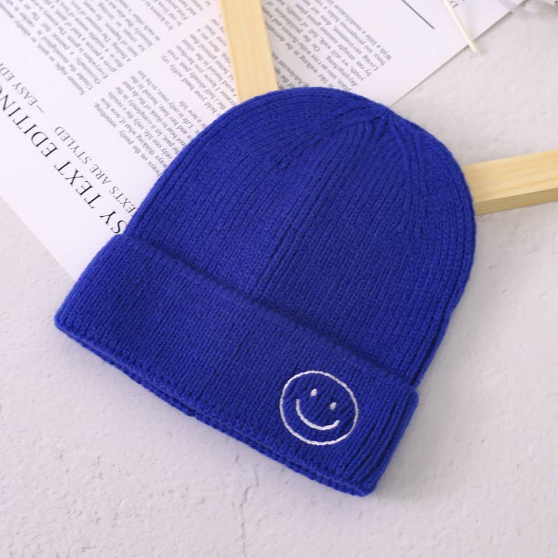 Smiley Knitted Hat - Royal Blue