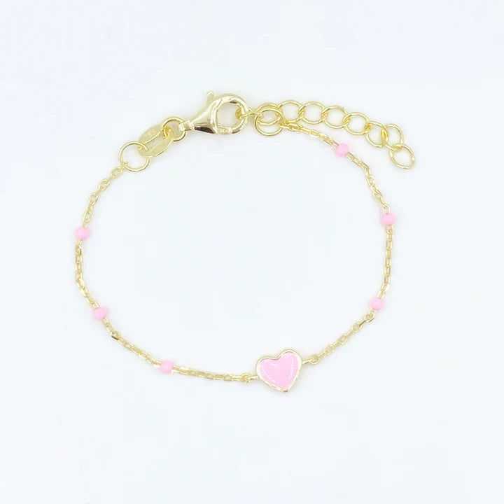 Bracelet - Dainty Enamel Hearts - Pink