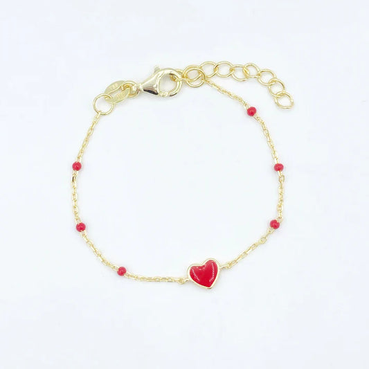 Bracelet - Dainty Enamel Hearts - Red