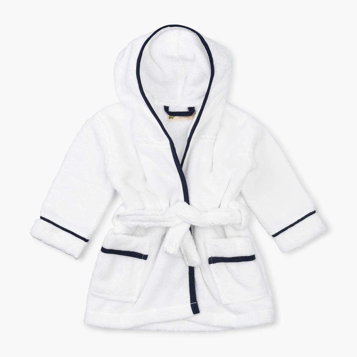 Terry Bathrobe - White & Navy