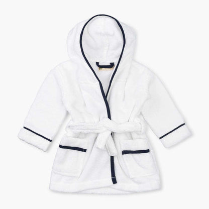Terry Bathrobe - White & Navy