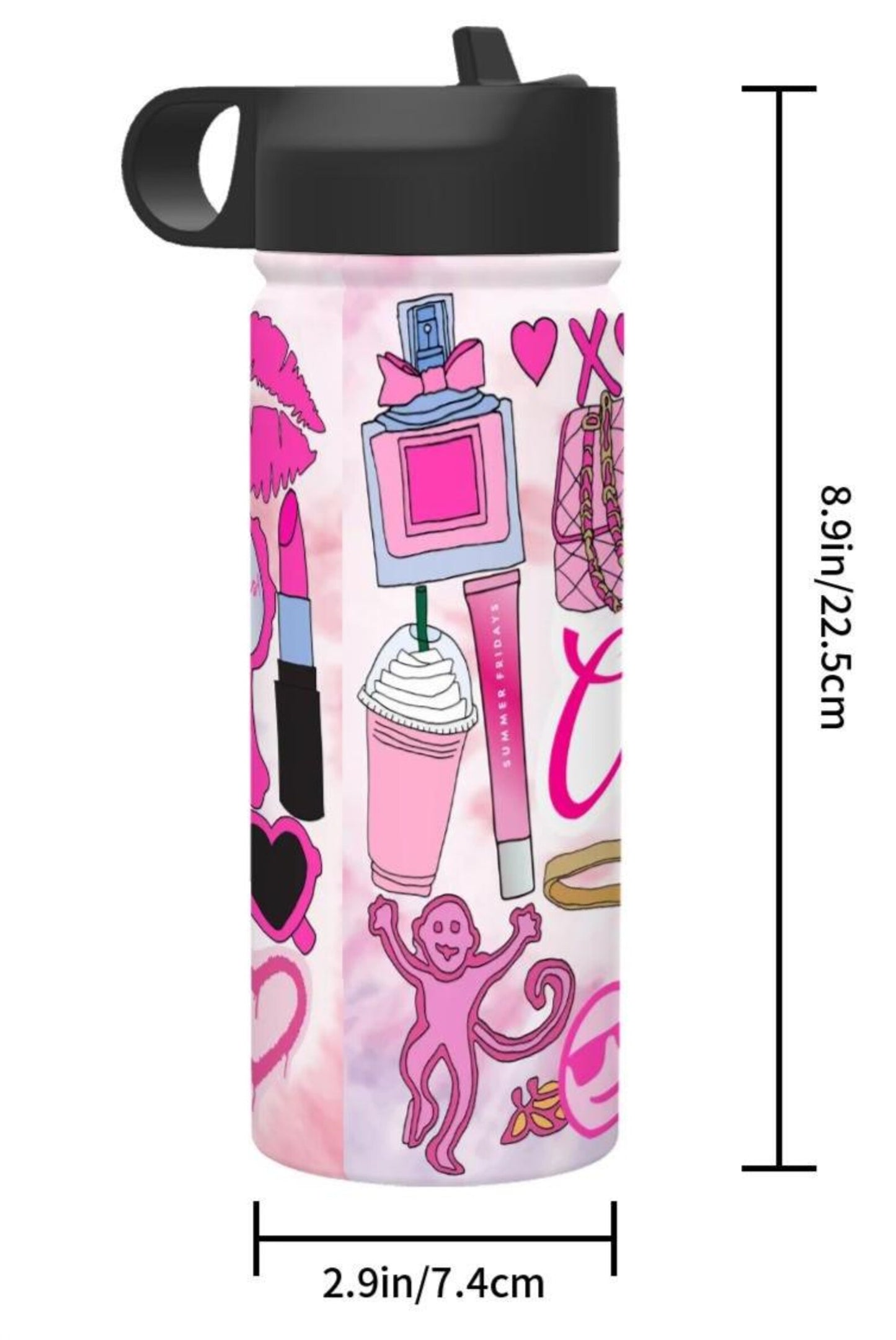 Sticker Style Water Bottle - Preppy