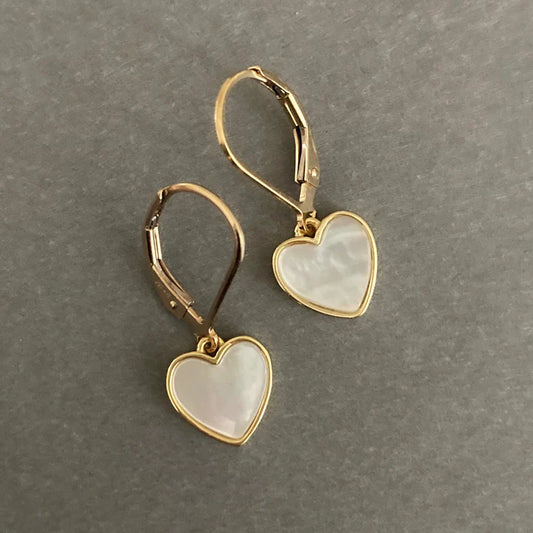 Earrings - Mother of Pearl Heart Leverbacks