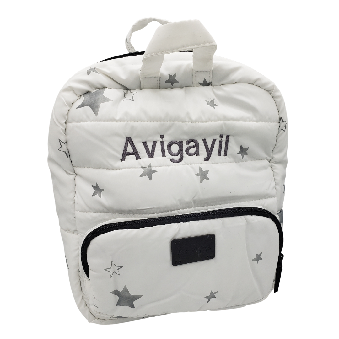 Puffer Mini Knapsack - White with Stars