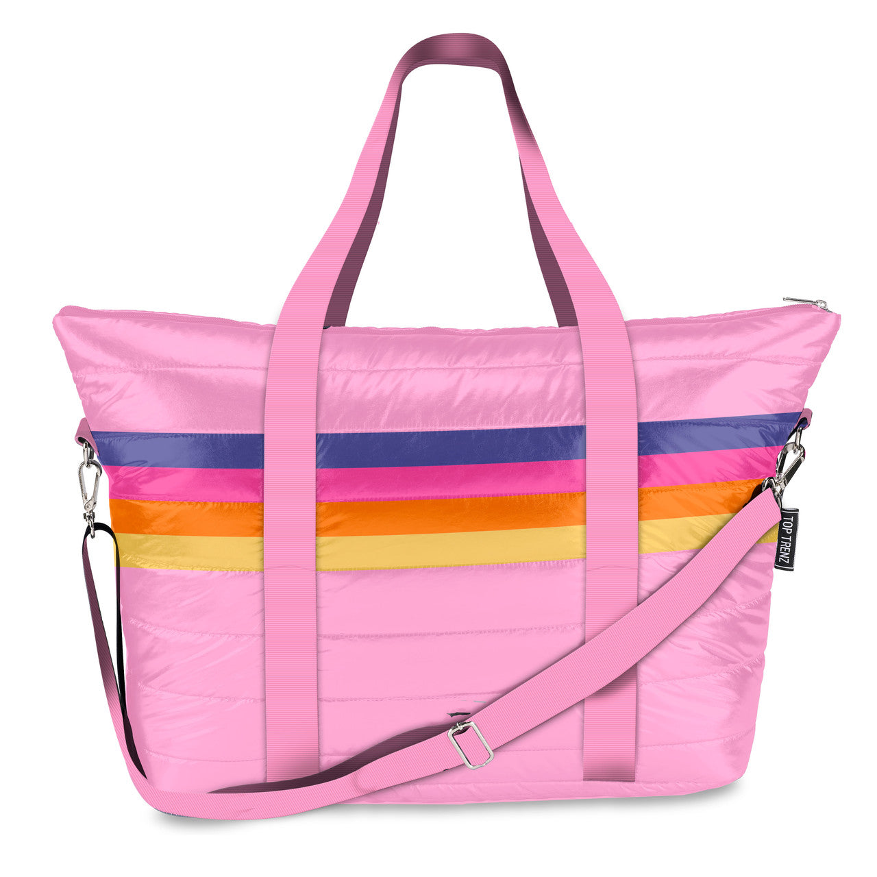 Puffer Weekender - Retro Stripe Pink